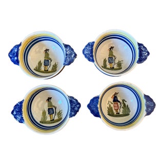 Vintage Henriot Quimper Porringer Bowls, Made in France- Set of 4 For Sale