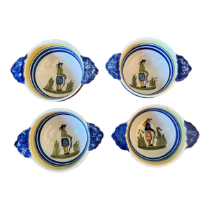 Vintage Henriot Quimper Porringer Bowls, Made in France- Set of 4