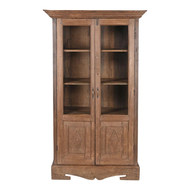 Antique Indian Arched Armoire | Vintage Teak Wood Cabinet | Glass Display Cabinet | Rustic Home Decor For Sale