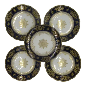 Set French Cobalt Blue Gilt Cabinet Plates Limoges France Charles Field Haviland