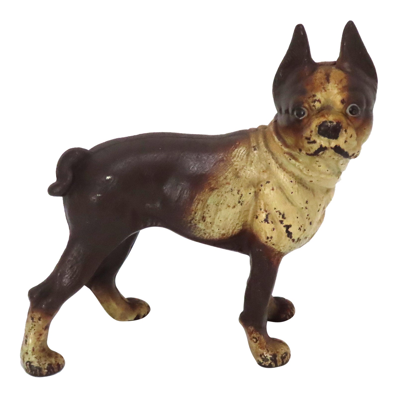 Hard to Find Brown Painted Hubley Cast Iron Boston Terrier Dog Doorstop