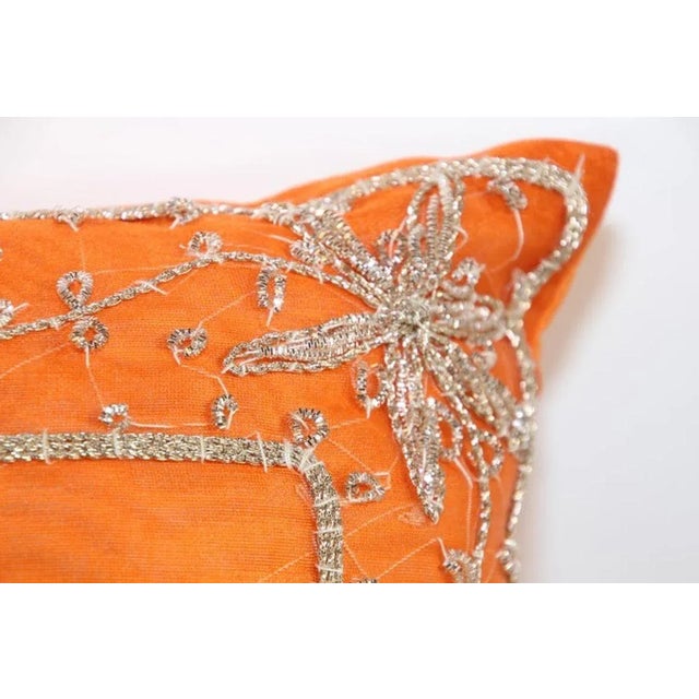 Throw Decorative Orange Accent Pillow Embellished With Sequins and Beads For Sale - Image 13 of 16