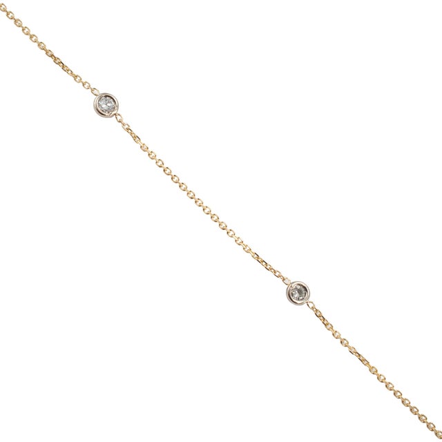 Ladies 14k Yellow Gold 0.45ctw Round Diamond by the Yard Station Chain Necklace For Sale - Image 4 of 8