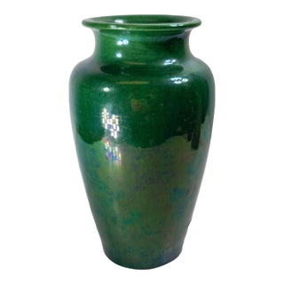 Early 20th Century Japanese Dark Green Awaji Glazed Vase For Sale