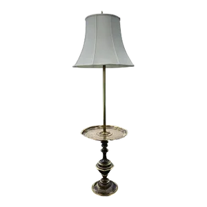 Solid Brass Etched Tray Table Floor Lamp & Silk Shade From the Stiffel Company - a Pair