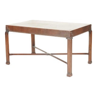 A Brown Leather-Clad Low End Table C. 1930; With Paper Label "McWilliams Hardware & f.c. / B&s Co." For Sale
