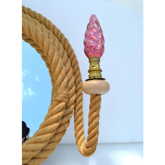 Audoux & Minet Nautical 2 Light Sconce With Round Mirror France 1960 Midcentury For Sale - Image 10 of 13