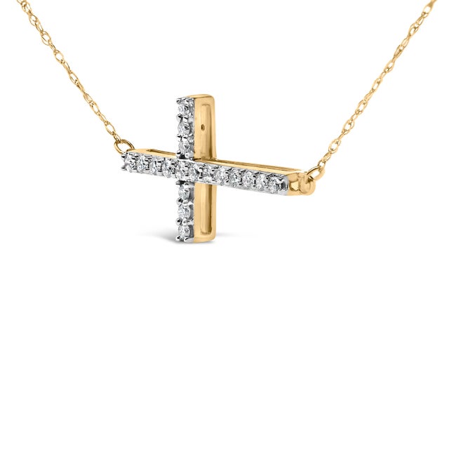 Haus of Brilliance 10K Yellow Gold 1/5 Cttw Diamond Sideways Cross Pendant Necklace For Sale - Image 4 of 4