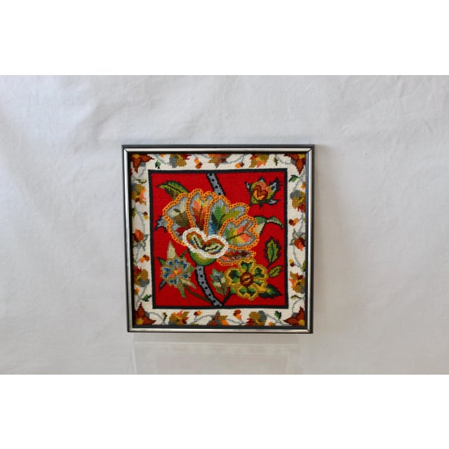 1960s Vintage Mid-Century Psychedelic Flowers Needlepoint For Sale - Image 5 of 6