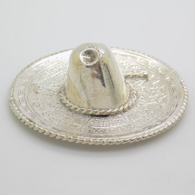 1970s Vintage Mexican Handmade Genuine Sterling Silver 925 Traditional Sombrero Hat Figurine, 1970s For Sale - Image 5 of 13