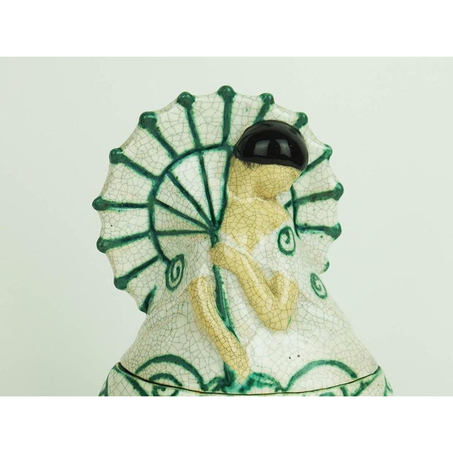 Forest Green Art Deco Ceramic Box by Cazaux, 1920s For Sale - Image 8 of 11