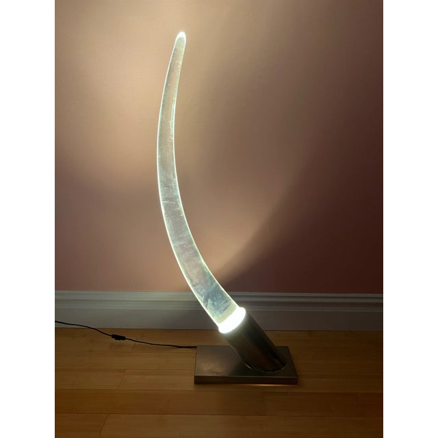Plastic Vintage Large Acrylic Glass Tusk Table Lamp From Maison Jansen, 1970s For Sale - Image 7 of 12