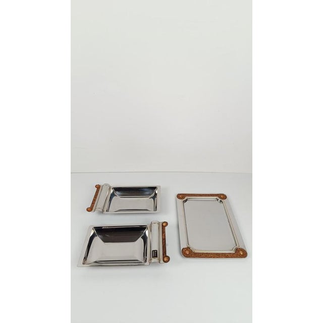 Postmodern Postmodern Serving Platters in Steel and Veneered Plywood, 1980s, Set of 2 For Sale - Image 3 of 18
