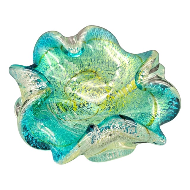 Ashtray in Murano Glass with Silver Inlays, 1950s For Sale