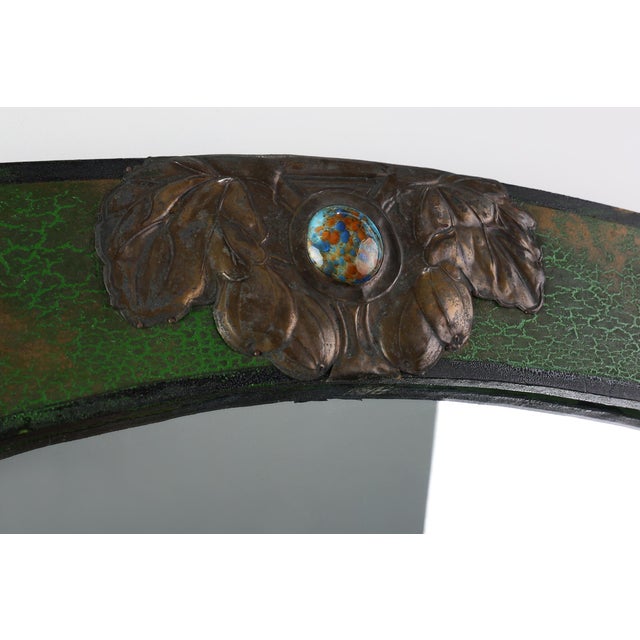 Arts & Crafts Mirror in Green Metal with Glass Decoration, France, 1890s For Sale - Image 3 of 11