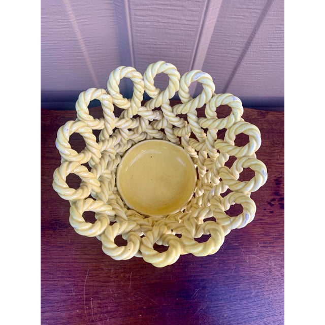 Ceramic French Country Trompe l'Oeil Porcelain Rope Basket Cachepot For Sale - Image 7 of 11