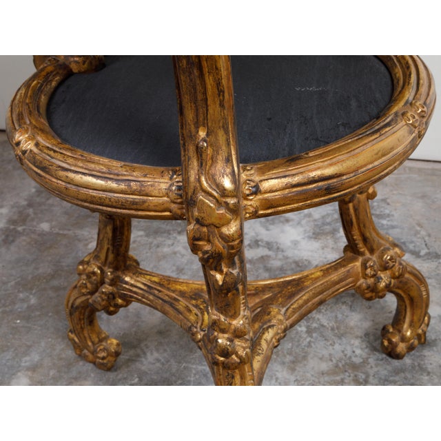 Wood Italian Carved Giltwood Side Table with Slate Top, Shelf and Floral Motifs For Sale - Image 7 of 12