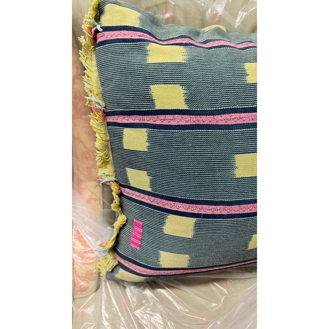 Textile Pair of African Ikat Blue Pillows For Sale - Image 7 of 8