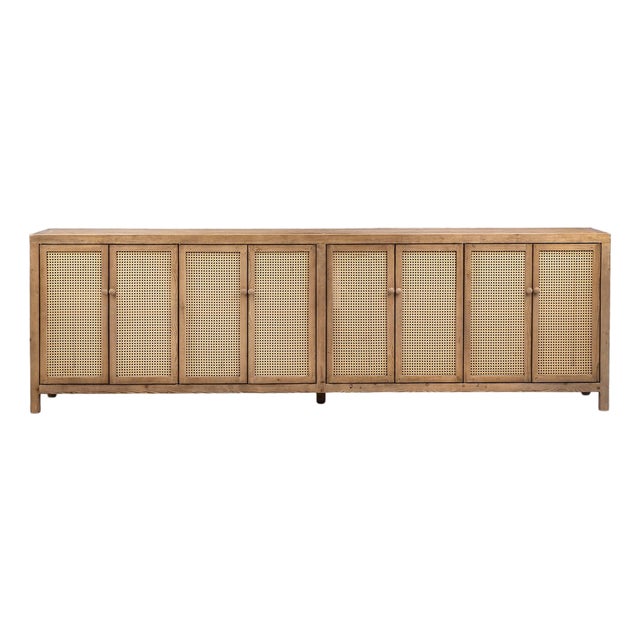 Long Rattan Cane Door Sideboard For Sale