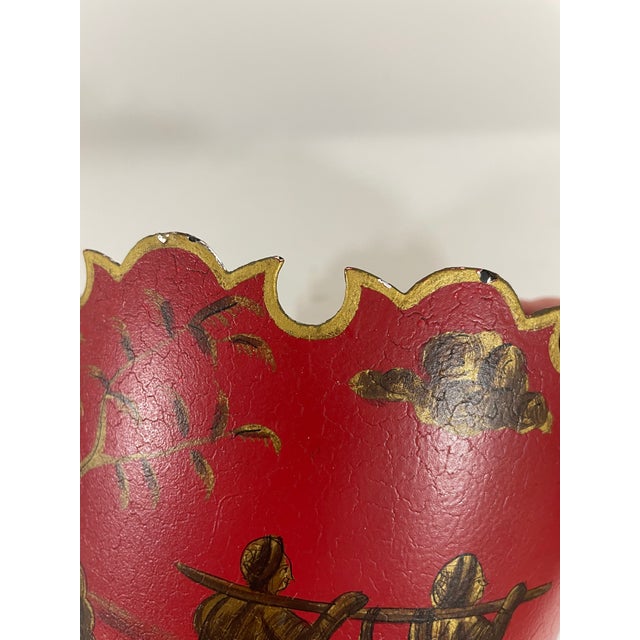 1950s-70s Chinoiserie Red Toleware Cachepot or Jardiniere For Sale - Image 14 of 15