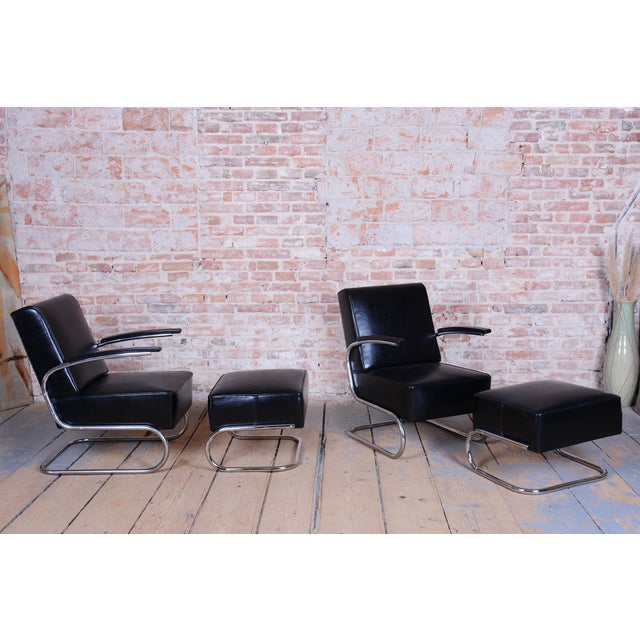 Metal Art Deco Seating Set in Chromed Steel and Genuine Leather by Willem Hendrik Gispen for Mücke Melder, Czech, 1930s, Set of 4 For Sale - Image 7 of 10
