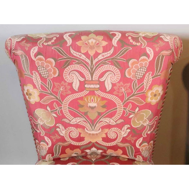 Set of Four Late 20th Century Upholstered Slipper Chairs With Floral Silk Brocade For Sale In New York - Image 6 of 7