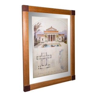 Large Vintage Architectural Villa Plan, French, Framed, After Edmond Paulin, Art For Sale