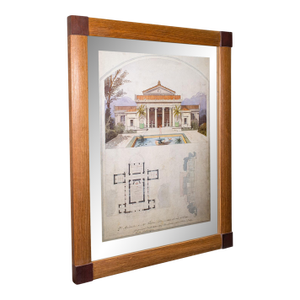 Large Vintage Architectural Villa Plan, French, Framed, After Edmond Paulin, Art