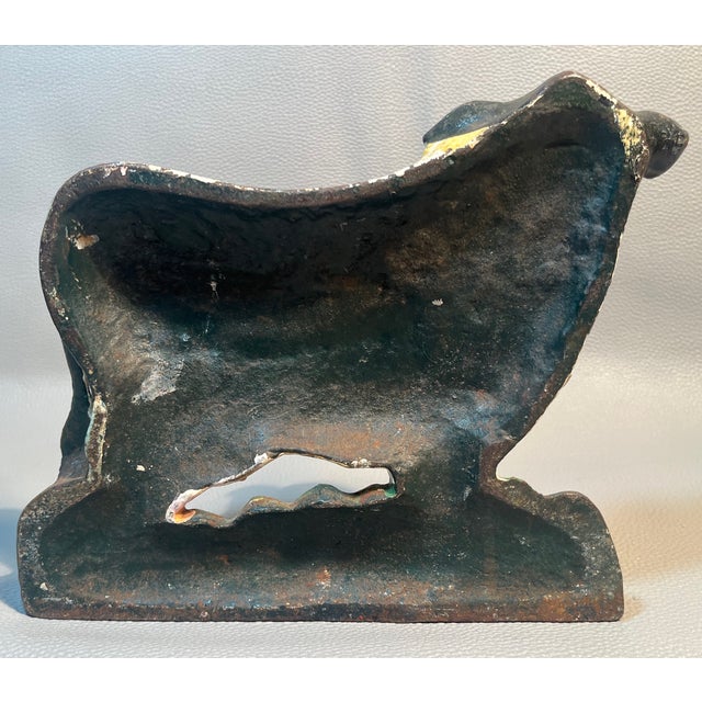 Cast Iron Holstein Cow Doorstop Folk Art Farmhouse Vintage Chippy Paint Signed For Sale In Providence - Image 6 of 8