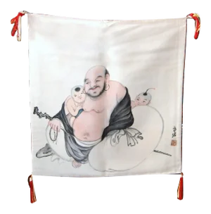 Laughing Buddha Silk Tapestry Japanese Hotei Fukusa Tea Mat