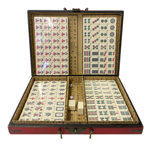 Chinese Handmade Red Vinyl Box Regular Size Mahjong Tiles Game Set