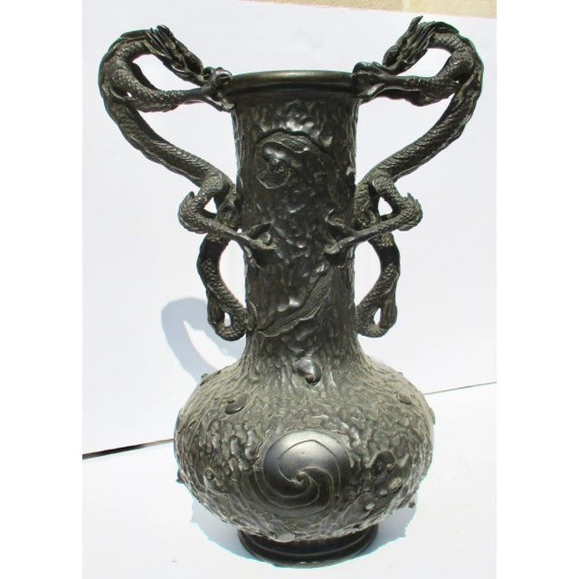 Japanese Edo Double Dragon Handle Bronze Vase Early 19th For Sale In New York - Image 6 of 11