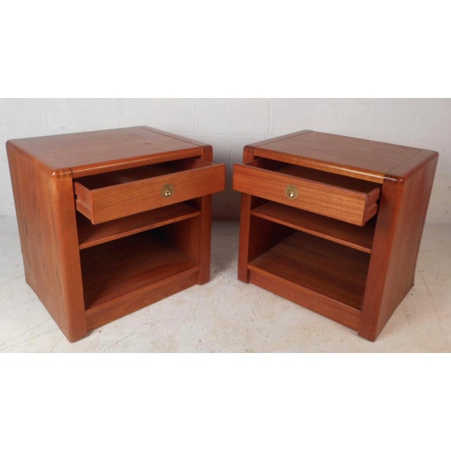 Mid-Century Modern Pair of Mid-Century D-Scan Captain Line Teak Nightstands For Sale - Image 3 of 15