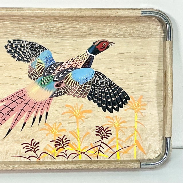1960s Vintage Rustic Farmhouse Boho Chic Large Cerused Oak Pheasant Tray, Medium, Thanksgiving For Sale - Image 6 of 11