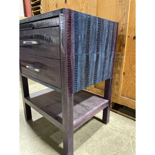 Animal Skin Vintage Embossed Leather Nightstand With Pull Out Tray For Sale - Image 7 of 7