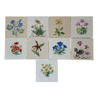 Hand-Painted Botanical Ceramic Tiles by Josef Frank, Meissen, Germany, 1960, Set of 9 For Sale