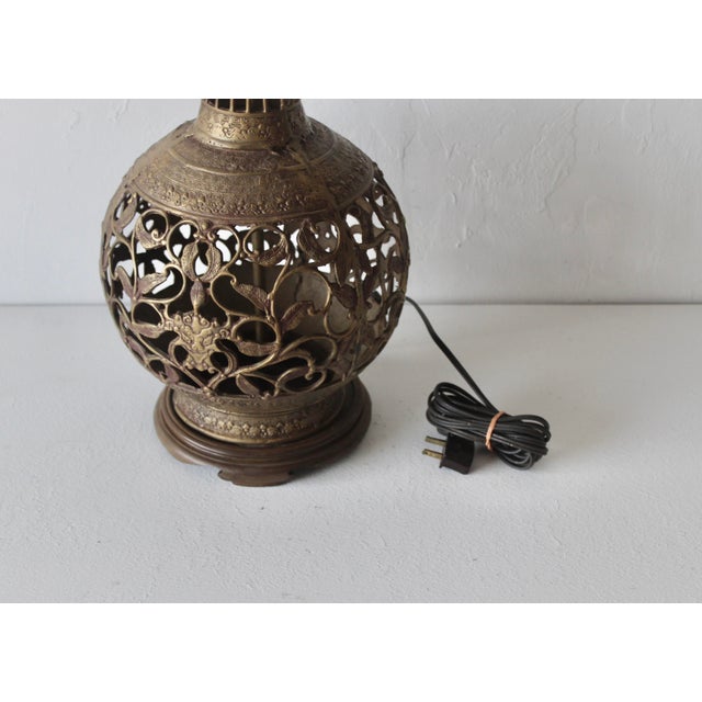Brass Vintage Art Nouveau Style Pierced Reticulated Brass Table Lamp For Sale - Image 8 of 13