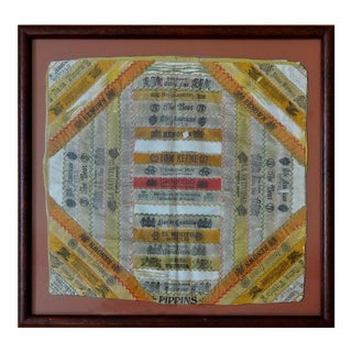 Framed Late 19th Century Silk Cigar Ribbon Band Pillow Top/Cover For Sale