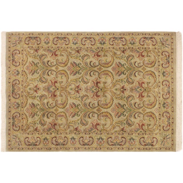 Taupe Shabby Chic 1990's Pak-Persian Taupe/Green Wool Rug - 4'0'' X 6'0'' For Sale - Image 8 of 9