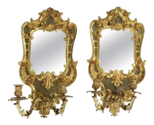 Bronze Mirrored Back Sconces - a Pair