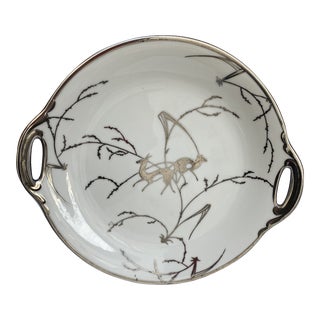 Art Nouveau Porcelain Tray Sterling Overlay Gazelle Deer For Sale