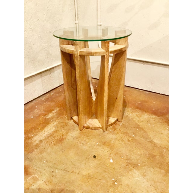 Organic Modern Ribbed Wood & Glass Side Table Chairish