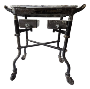 1940's Industrial Steel Welding Workstation Rolling Cart With Swing-Arm Bins
