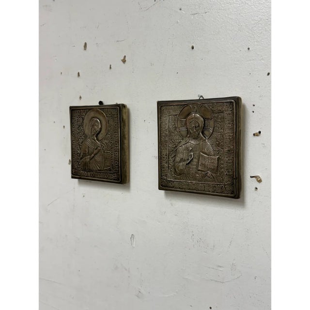Orthodox Deesis Silver Embossed Panels of the Virgin Mary + Jesus Christ, Set of Two For Sale - Image 11 of 12