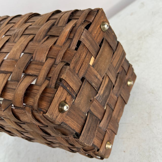 Wood Mid 20th Century Vintage Mid Century Woven Basket From Hong Kong For Sale - Image 7 of 7