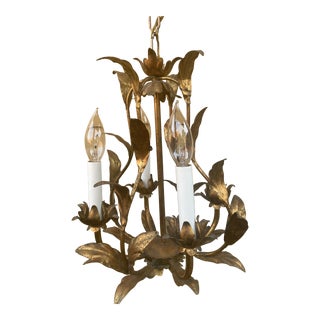 1940’s Italian Gilded Four Arm Chandelier For Sale