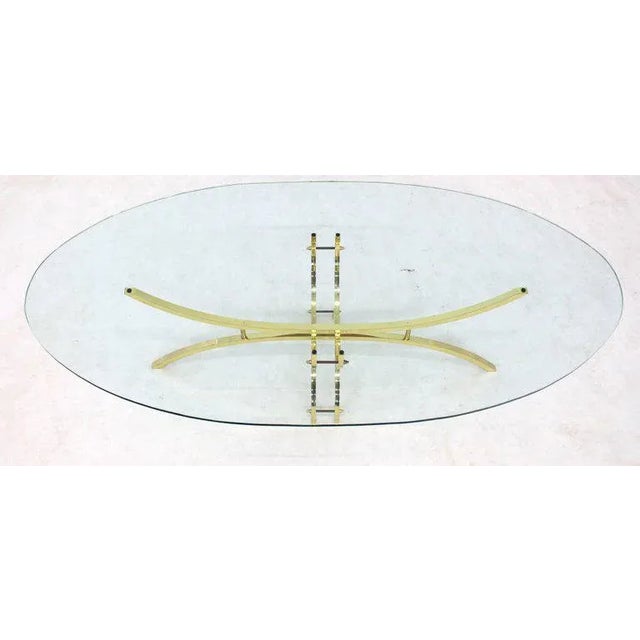 Mid-Century Modern Oval Brass & Glass Coffee Table For Sale - Image 4 of 10
