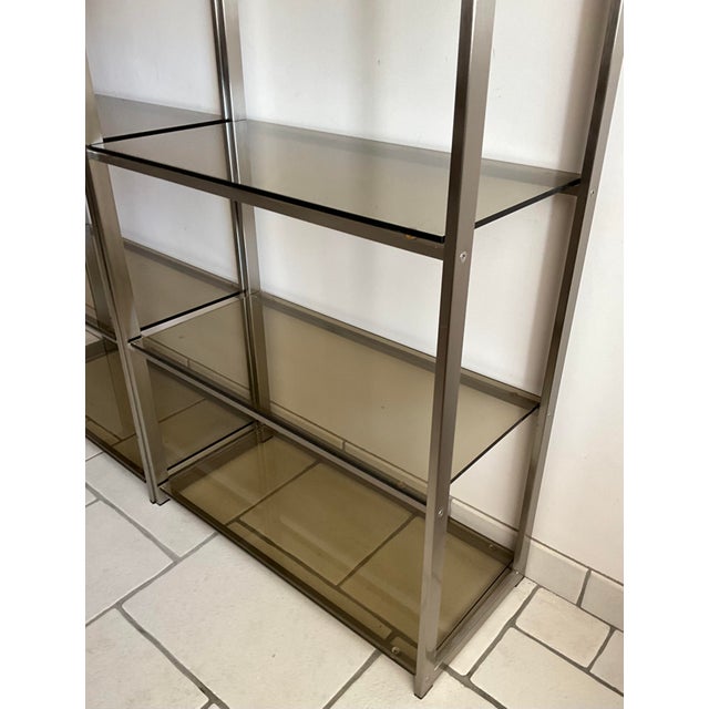 1970s French Anodized Metal and Smoked Glass Shelving Units from Artelano, 1970s, Set of 2 For Sale - Image 5 of 11