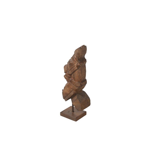 Antique Indian Carved Teakwood Horse Head Corbel featuring a stylized horse motif, traditionally used as an architectural...