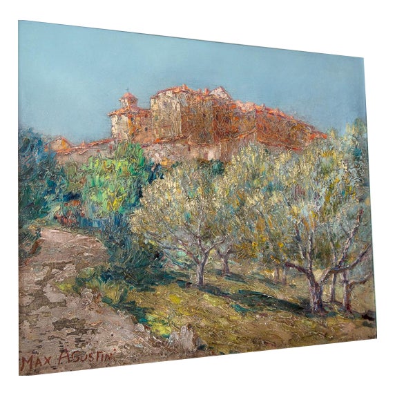 Max Agostini, View of the Côte d'Azur, 20th Century, Oil on Panels, Set of 2 For Sale